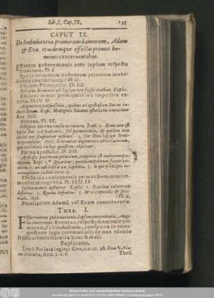 Caput IX. De Inobedientia primorum hominum, Adam & Evae, eiusdemque effectis primos homines concernentibus.