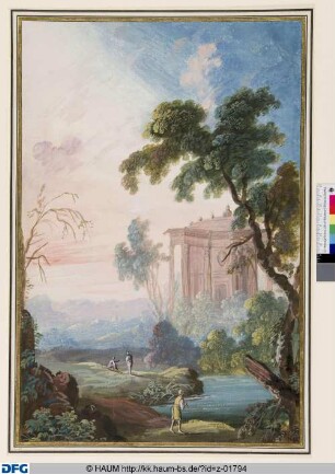 Südliche Landschaft mit Tempel