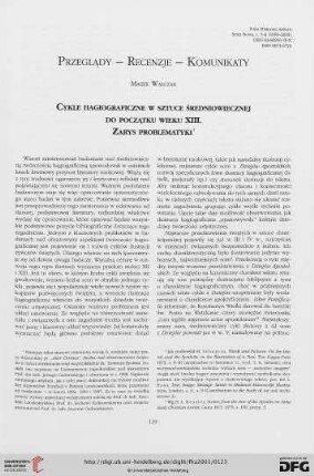 N.S. 5/6.2001: Cykle hagiograficzne w sztuce średniowiecznej do początku wieku XIII : Zarys problematyki