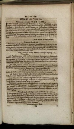 Beylage sub Num. 34. Sententia publicata den 8ten Julii 1728.