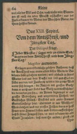 Das XXII. Capitel. Von dem AntiChrist/ und Jüngsten Tag.