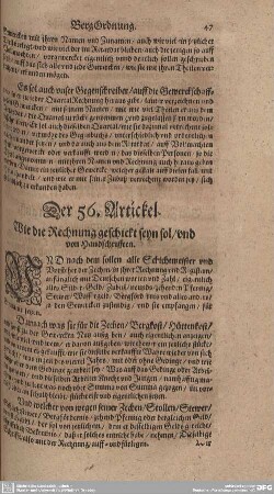 Der 56. Artickel. Wie die Rechnung geschickt seyn sol/ und von Handschrifften.