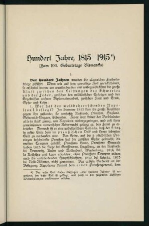 11-21, 2. Hundert Jahre, 1815-1915; zum 100. Geburtstag Bismarcks