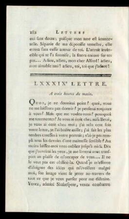 LXXXIXe Lettre. A trois heures du matin.