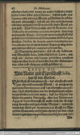 Caput XII. Von Natur und Eigenschafft Solis, das ist des Goldes