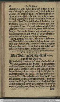 Caput XII. Von Natur und Eigenschafft Solis, das ist des Goldes