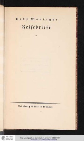Reisebriefe Lady Montague