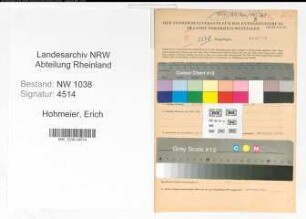 Entnazifizierung Erich Hohmeier , geb. 31.01.1900 (Beamter)