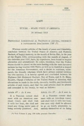 LXIV Tunisi - Stati Uniti d'America 24 febbraio 1824