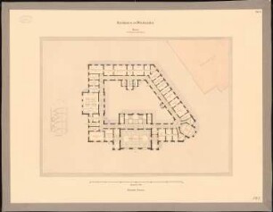 Rathaus, Wiesbaden: Grundriss 1.OG und Schnitt 1:200