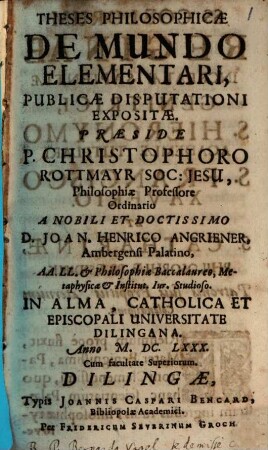 Theses Philosophicae De Mundo Elementari