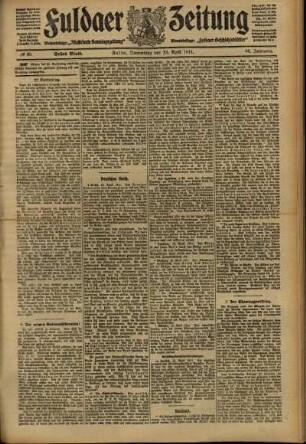 Erste Ausgabe vom Donnerstag, den 13. April 1911.