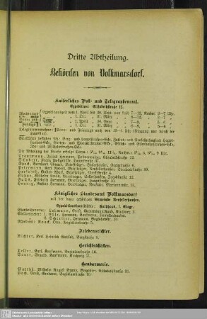 Dritte Abtheilung. Behördenverzeichnis : Dritte Abtheilung. Behörden von Volkmarsdorf