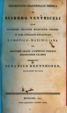 Diss. inaug. med. de scirrho ventriculi