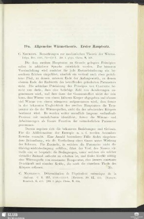 19a. Allgemeine Wärmetheorie. Erster Hauptsatz