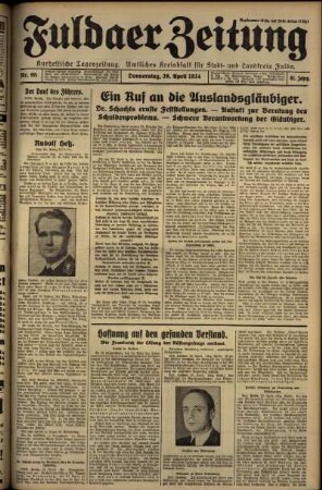 Erste Ausgabe vom Donnerstag, den 26. April 1934.