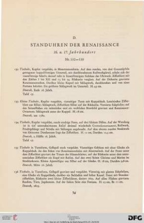 Standuhren der Renaissance (Nr. 132-139)