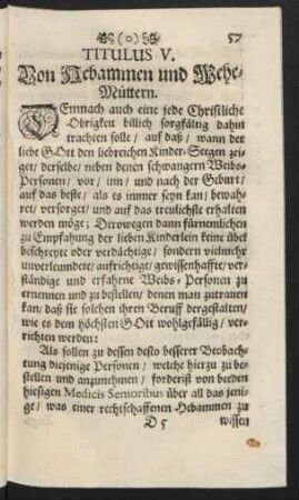 Titulus V. Von Hebammen und Wehe-Müttern.