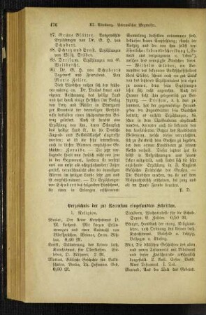 Verzeichnis der zur Recension eingesandten Schriften