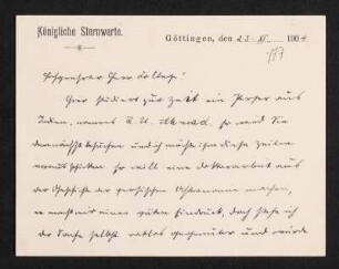 Brief von Karl Schwarzschild an Friedrich Carl Andreas, Göttingen, 23.11.1904