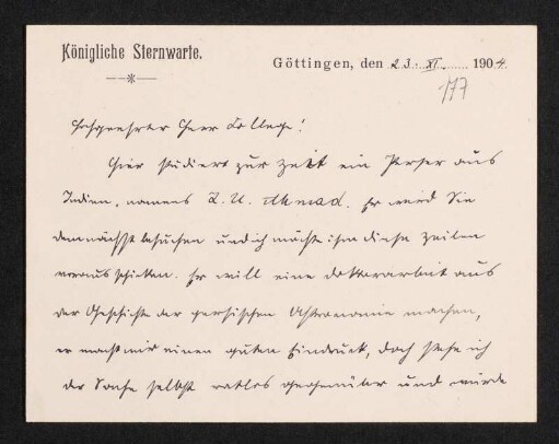 Brief von Karl Schwarzschild an Friedrich Carl Andreas, Göttingen, 23.11.1904