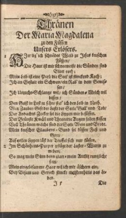 Thränen Der Maria Magdalena zu den Füssen Unsers Erlösers.