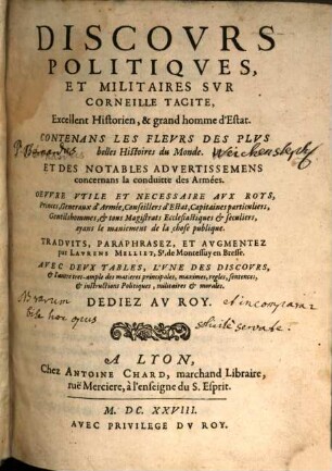 Discours politiques et Militaires sur Corneille Tacite
