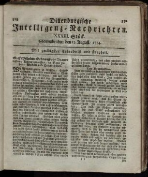Sonnabends: den 13. August 1774.