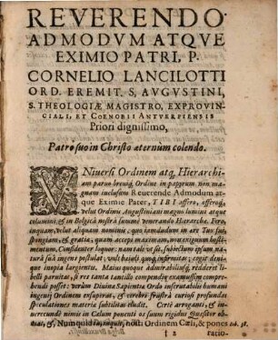 Disputatio Theologica, De Ecclesiastica Hierarchia Et Sacris Ordinibus