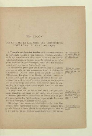 VIIe leçon Les lettres et les arts. Les universités. L'art roman et l'art gothique