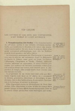 VIIe leçon Les lettres et les arts. Les universités. L'art roman et l'art gothique