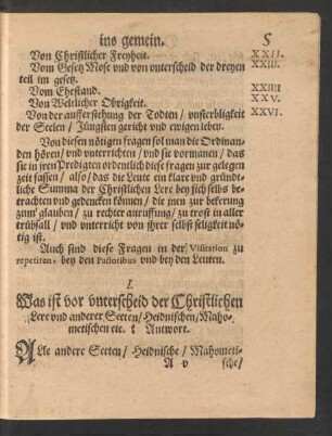 I. Was ist vor unterscheid der Christlichen Lere und anderer Secten/ Heidnischen/ Mahometischen etc.?