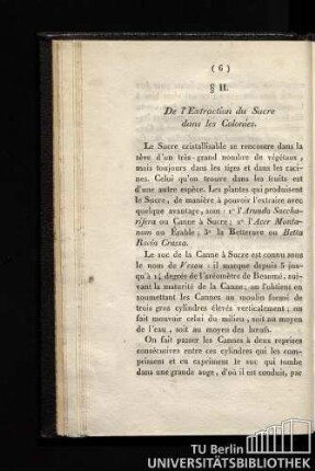 §II. De l'Extraction du Sucre dans les Colonies.