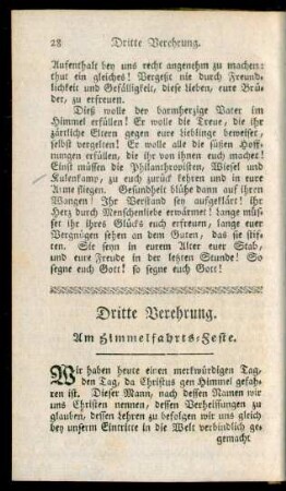 Dritte Verehrung. Am Himmelfahrtsfeste