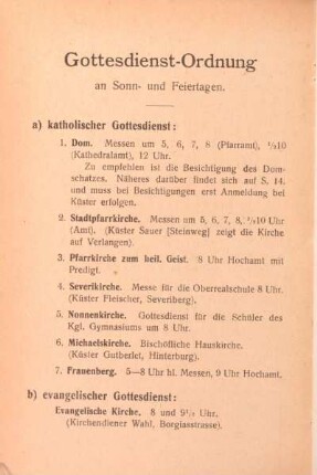 Gottesdienst-Ordnung an Sonn- und Feiertagen.