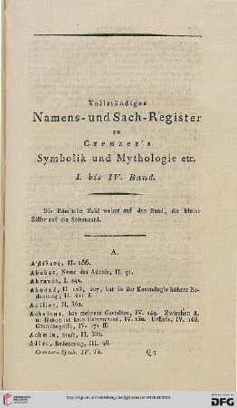 Vollständiges Namens- und Sach-Register zu Creuzer’s Symbolik und Mythologie etc. I. bis IV. Band