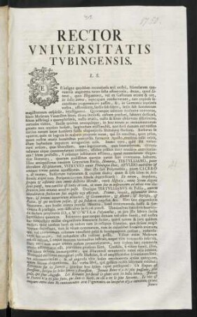 Rector Vniversitatis Tvbingensis. L. S.