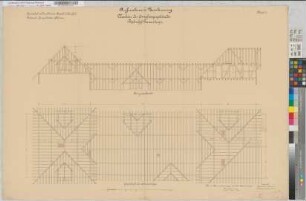 Aufnahmezeichnung: Neubau des Empfangsgebäudes Bahnhof Finnentrop, Blatt 4: Sparrenlage, Längsschnitt des Dachstuhls, M. 1:50 Stnr.: 51, Hge, Bunr.: 13, Blnr.: 4