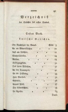 Verzeichniß der Gedichte des ersten Bandes.