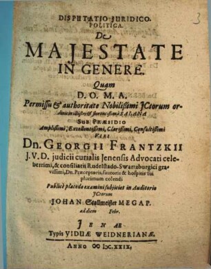 Disputatio Iuridico-Politica De Maiestate In Genere