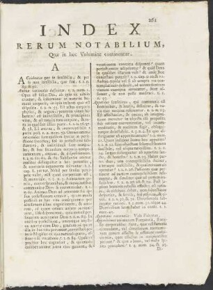 Index Rerum Notabilium, Quæ in hoc Volumine continentur