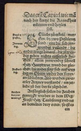 Das erst Capitel wie man nach der kurtze die Kranckheit erkennen und heylen soll.