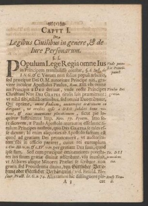 Caput I. De Legibus Civilibus in genere, & de Iure Personarum.
