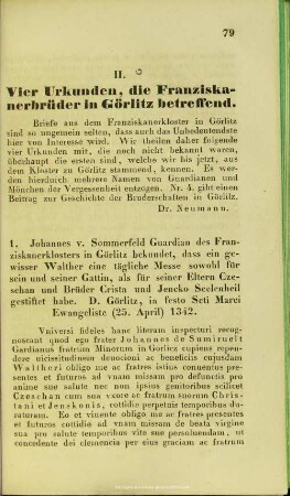 Vier Urkunden, die Franziskanerbrüder in Görlitz betreffend