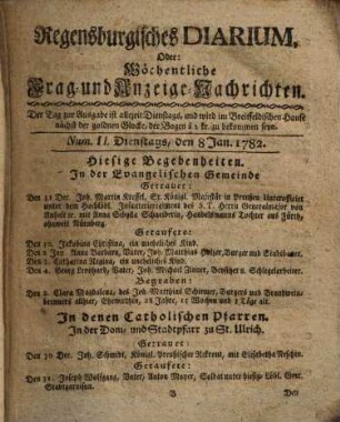 Regensburgisches Diarium oder wöchentliche Frag- und Anzeige-Nachrichten. 1782 = Jg. 21