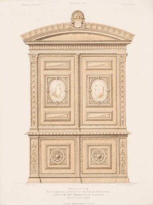 Bücherschrank für den Nachlass von Jacob und Wilhelm Grimm: Ansicht (aus: Architektonisches Skizzenbuch, H. 90/2, 1868)