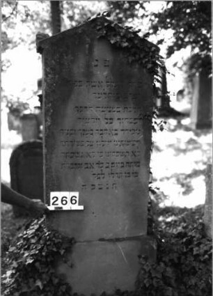 Grabstein 266 (Index: 100085132) Maße HxBxT: 178x77x35 cm Beschreibung: ädikulaart. St. m. Säulen, profil. Sockel, giebelart. Abschl. m. Verdach. u. Eckakroteren: Grabstein 266