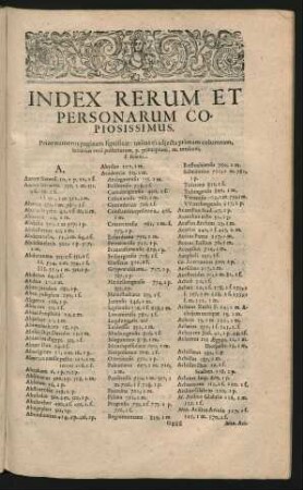 Index Rerum Et Personarum Copiosissimus