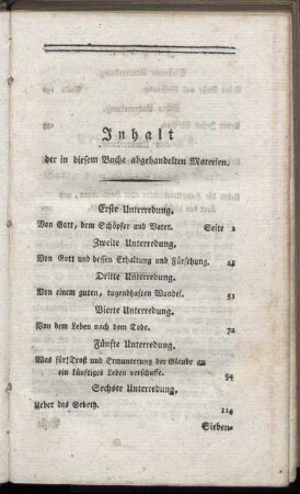 Inhalt der in diesem Buche abgehandelten Materien