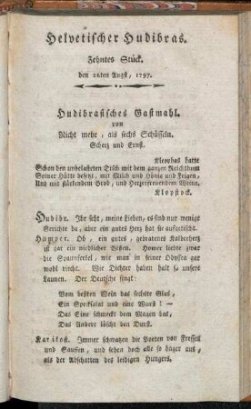 Helvetischer Hudibras. Zehntes Stück. den 26ten Augst, 1797.